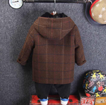 Manteau long en laine à capuche style tartan pour garçon