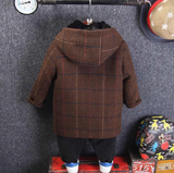 Manteau long en laine à capuche style tartan pour garçon