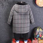 Manteau long en laine à capuche style tartan pour garçon