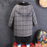 Manteau long en laine à capuche style tartan pour garçon