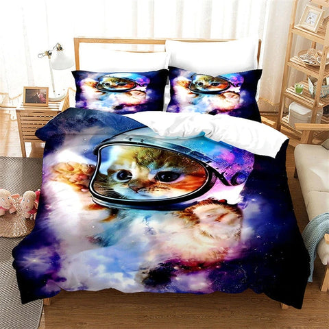 Housse de couette pour enfant motif chat astronaute